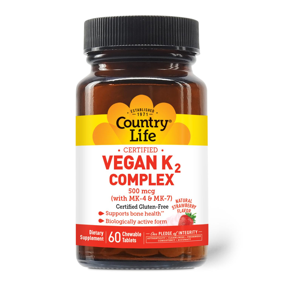 Country Life K2-500 mcg vegan strawberry chewables packaging