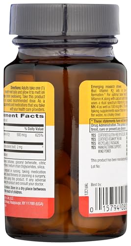 Back view of the vitamin K2 bottle showing supplement facts