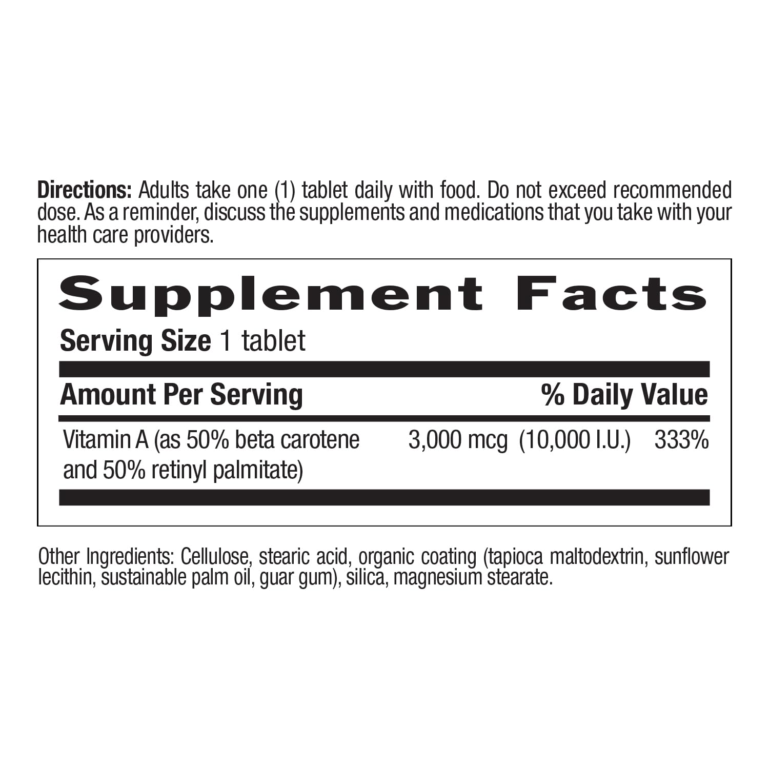 Gluten-free, vegan, halal, and kosher certifications on Vitamin A label