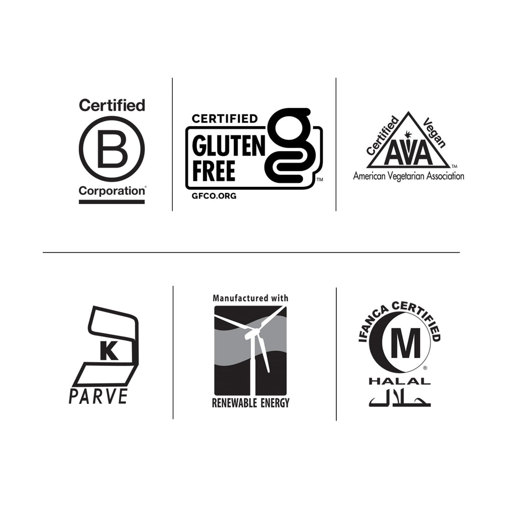 Packaging highlighting gluten-free, vegan, kosher and halal attributes