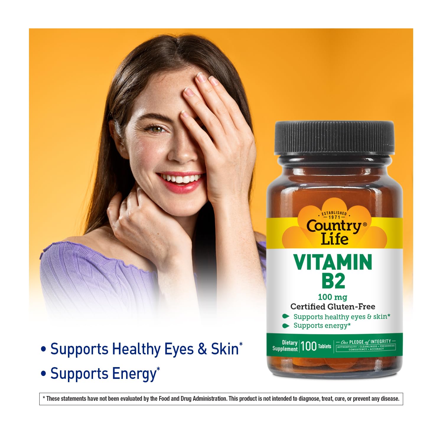 Close-up of Vitamin B2 100mg riboflavin tablets