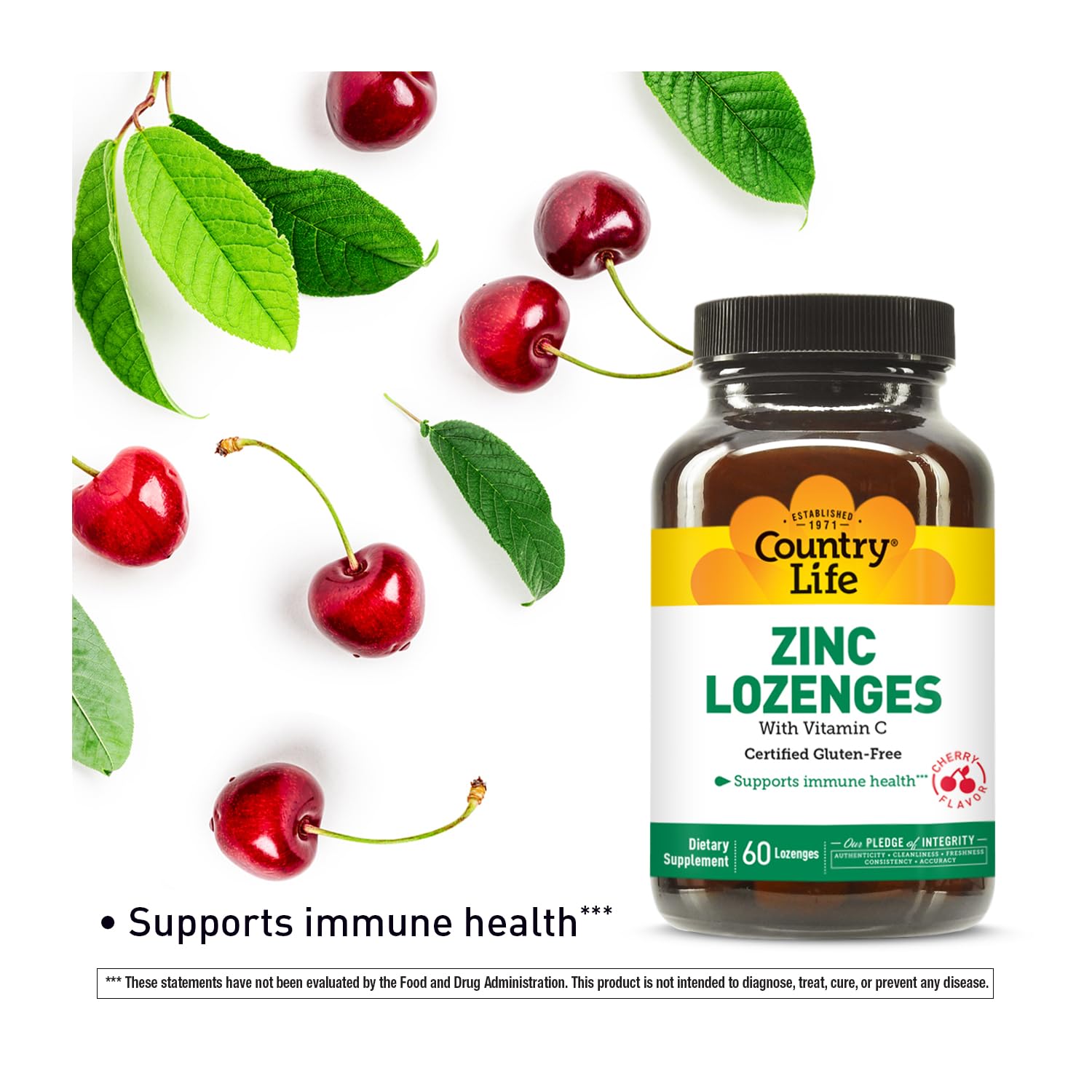 Close-up of Country Life Zinc Lozenges Cherry Flavor