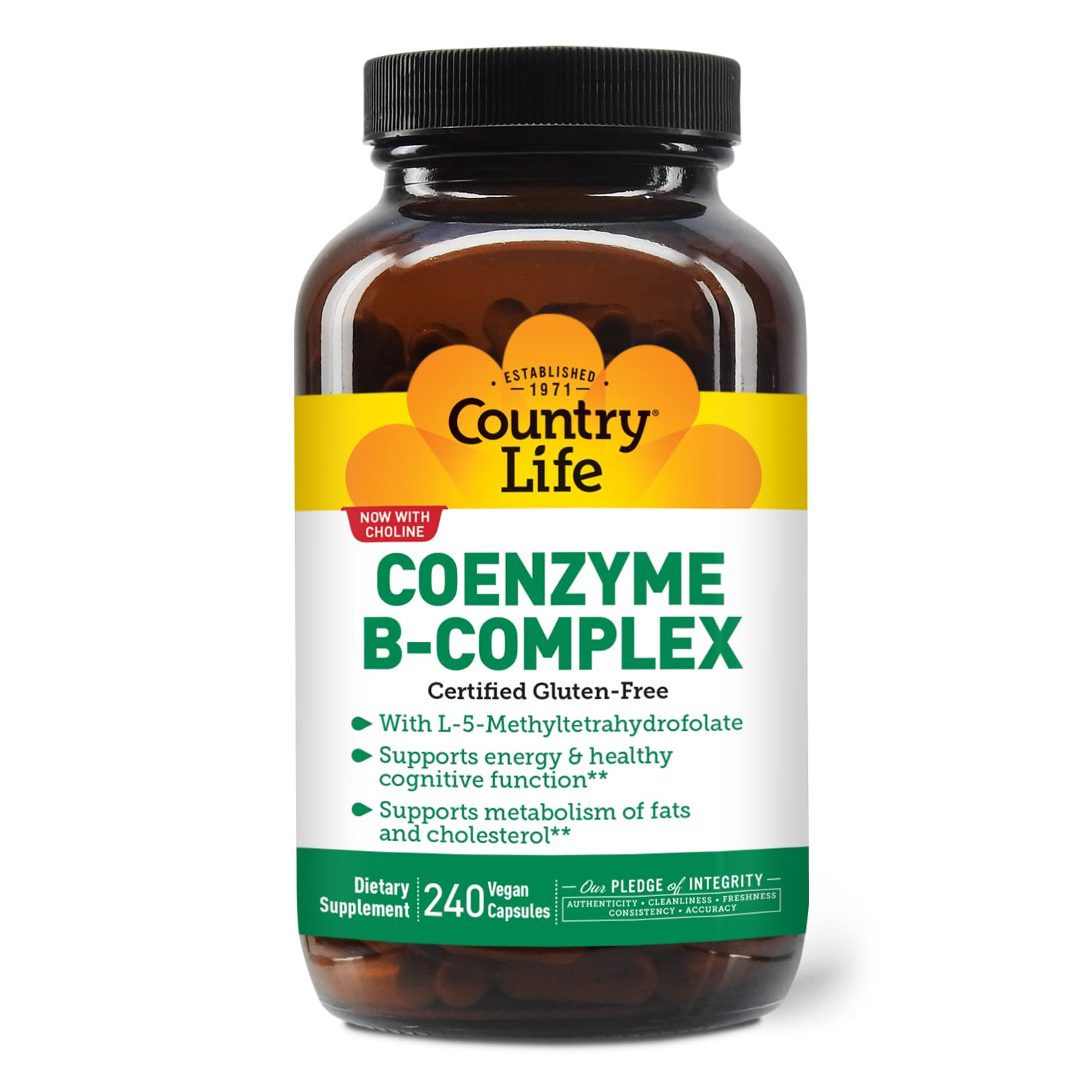 Close-up of Country Life Coenzyme B-Complex bottle