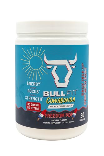 Peach Mango flavor pre-workout powder with scoop