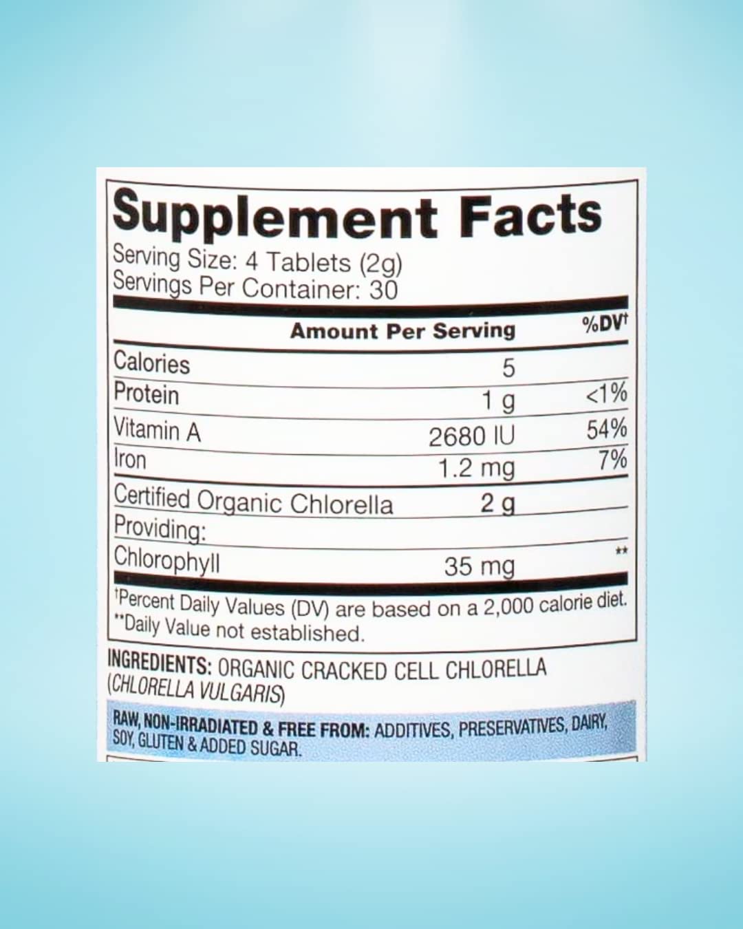 Cracked-cell chlorella tablet close-up