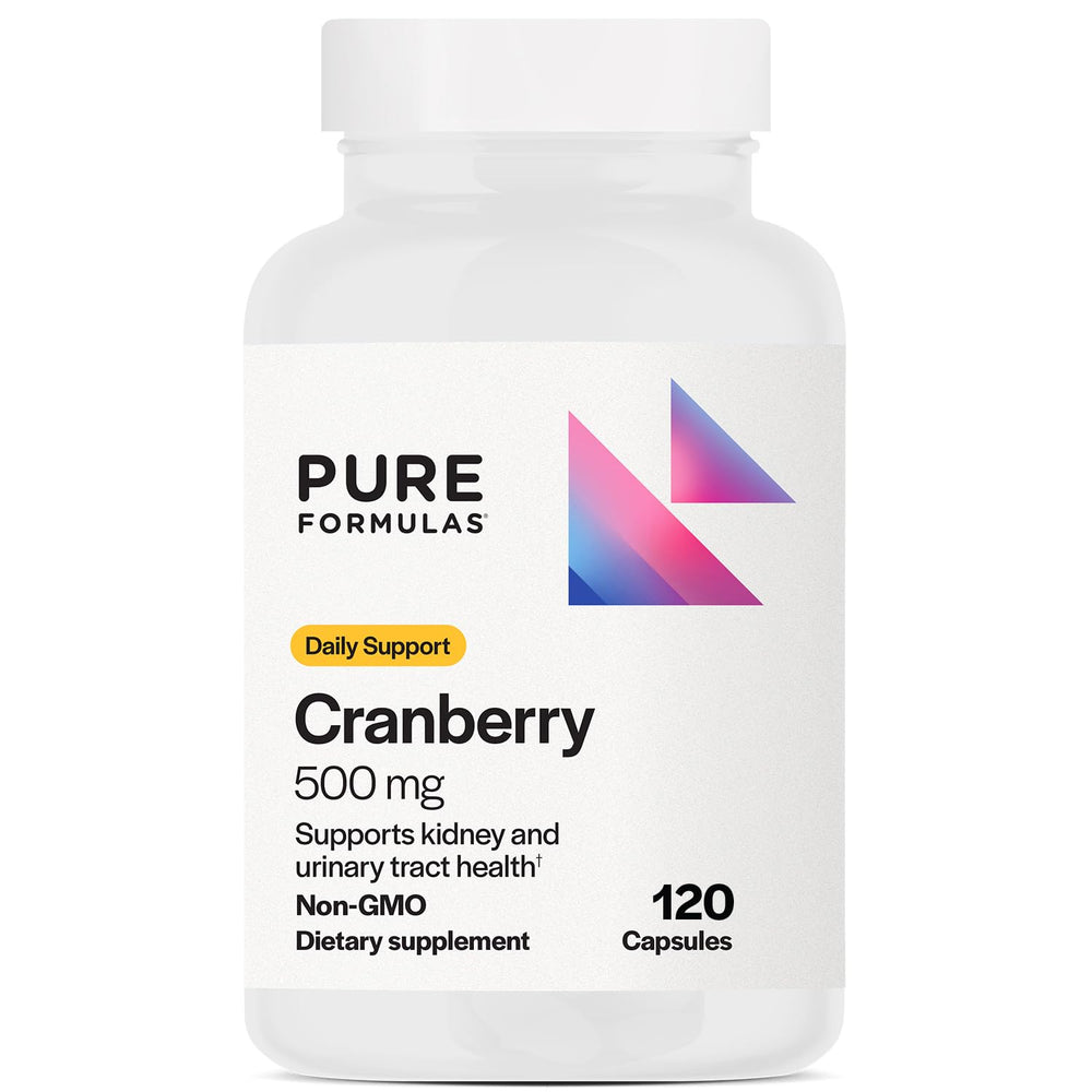 PureFormulas Cranberry 500 mg capsules bottle on white background