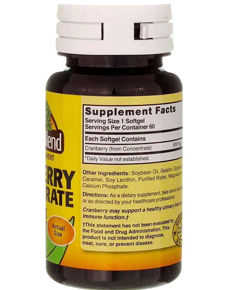 Supplement facts for cranberry concentrate 500 mg 60 Sgels