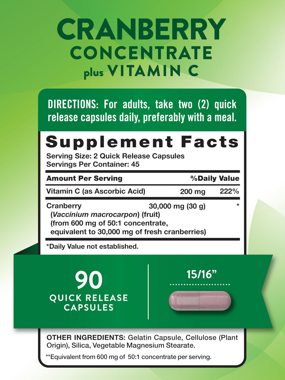 Cranberry Concentrate Pills 30,000 mg bottle side view
