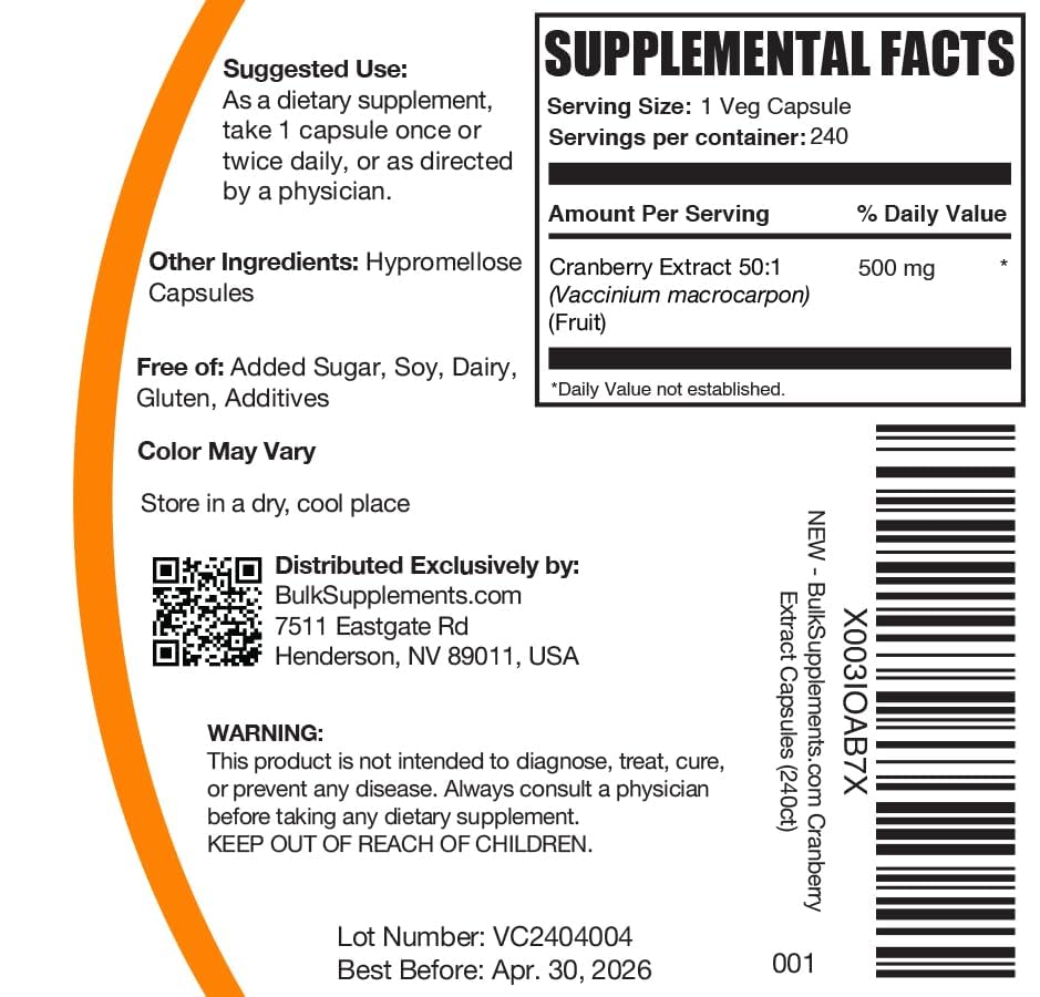 240 count Cranberry Extract capsules container on white background