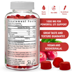 Pectin-based vegan, kosher, halal cranberry gummies nutrition label