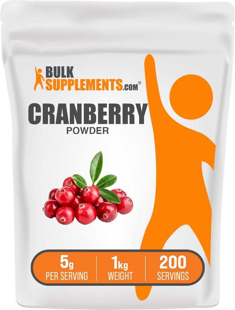 BulkSupplements Cranberry Powder 1kg, unsweetened and gluten-free front view