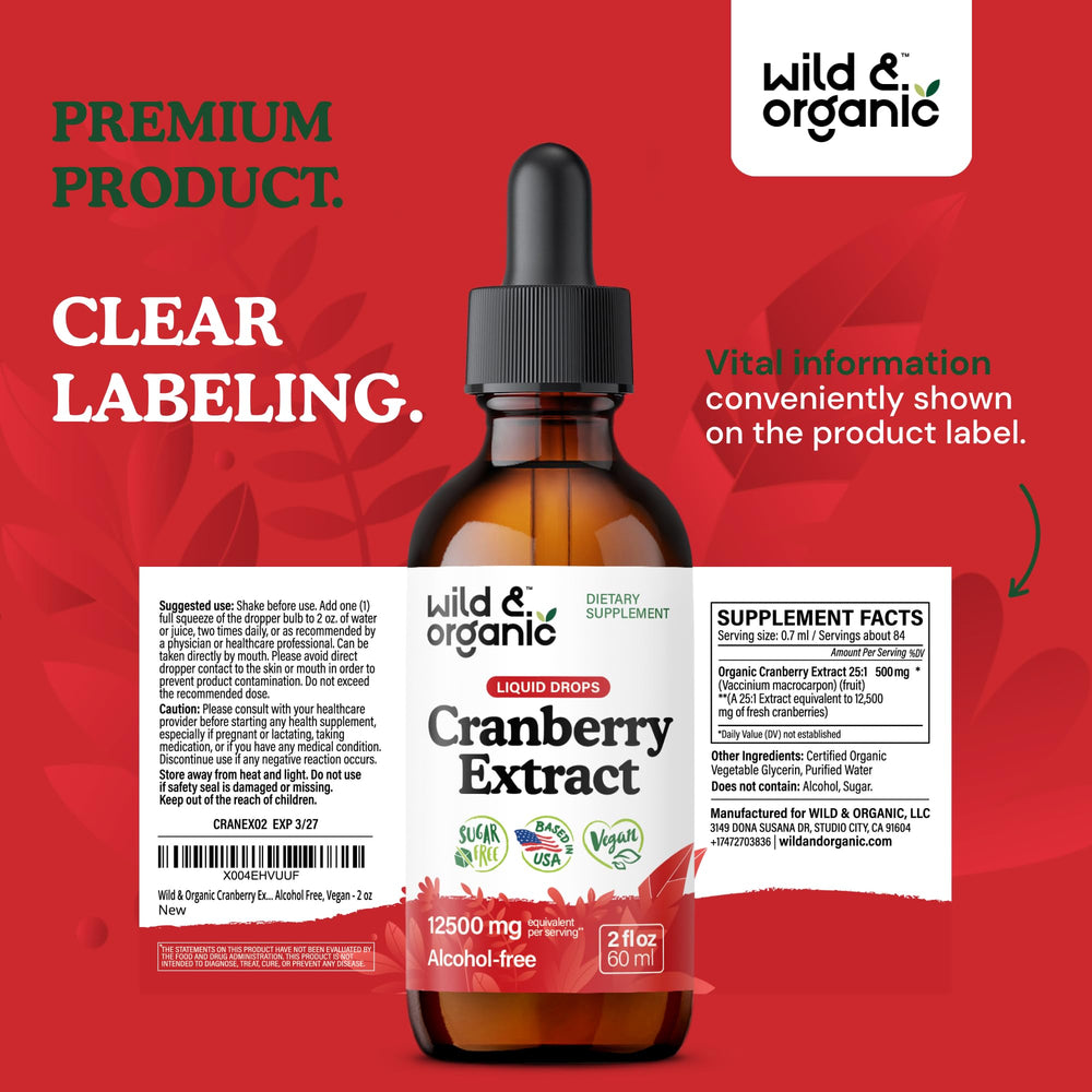 Cranberry supplement label with ingredients