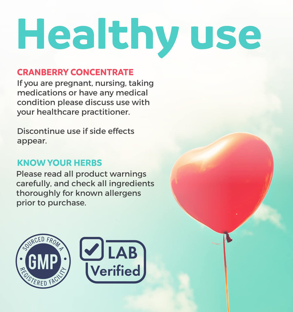 Nutrition facts and ingredients panel for cranberry capsules