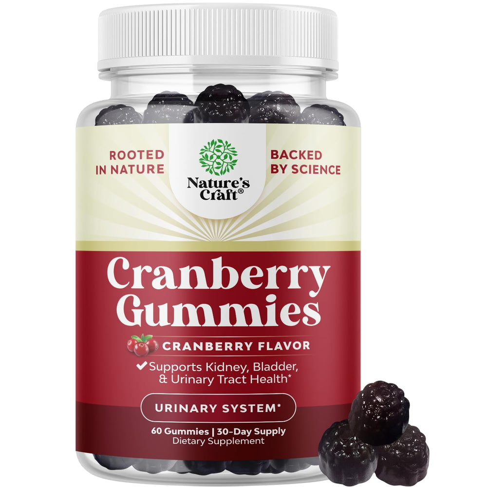 Bottle of natural cranberry gummies for urinary health