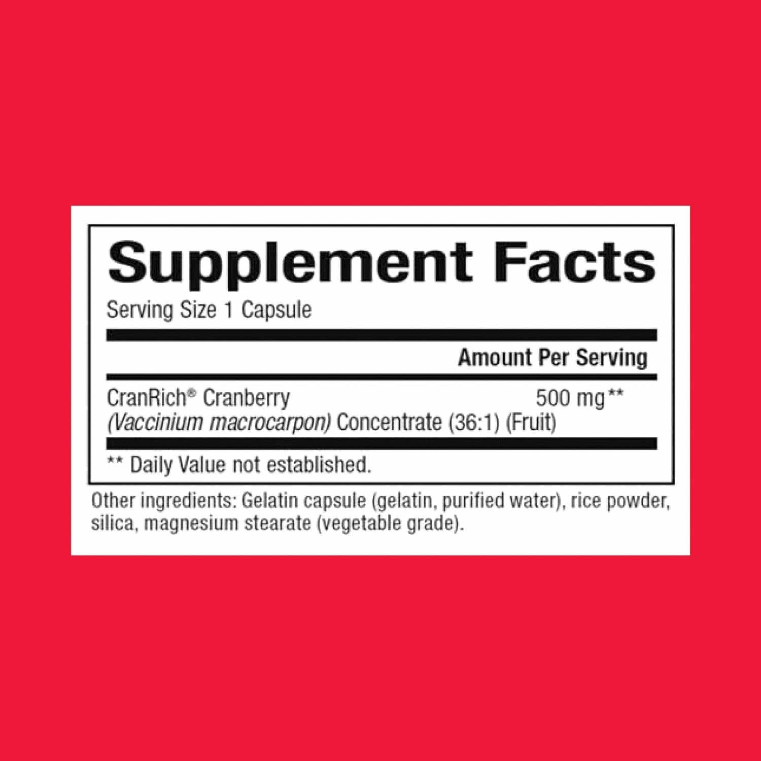 CranRich label showing urinary tract support benefits