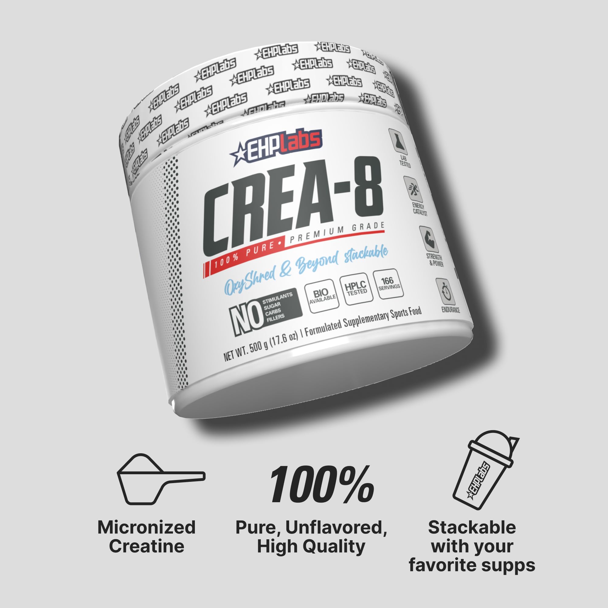 CREA-8 unflavored creatine powder ready for pre- or post-workout use