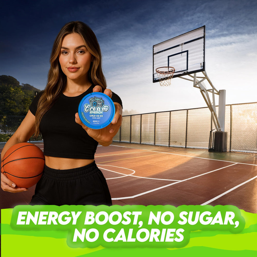 User using CREAM Energy caffeine pouch on the go