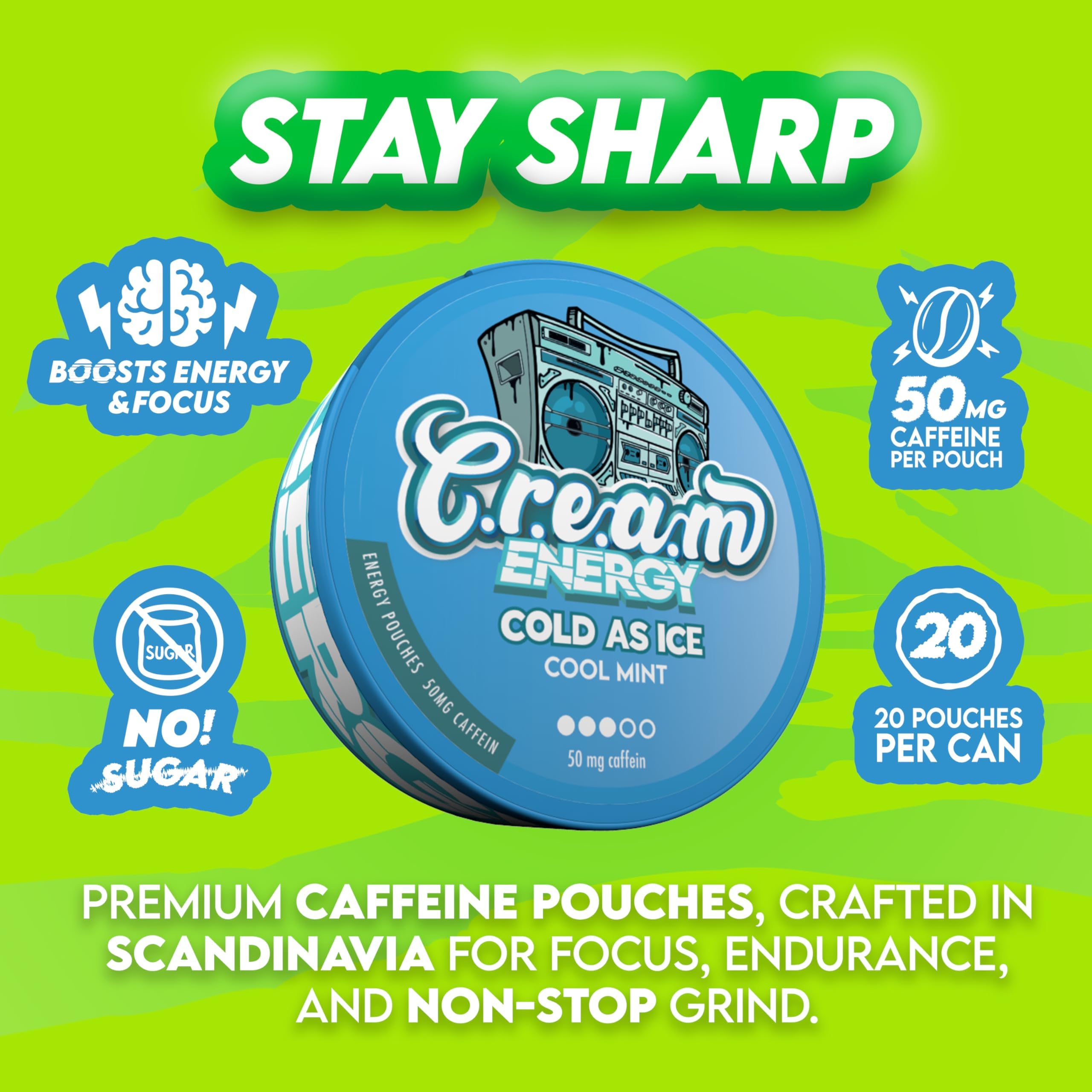 CREAM Energy Caffeine Pouches Cool Mint packaging 100ct