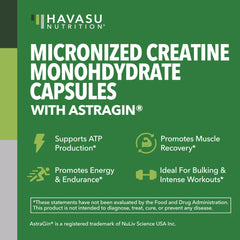 Front view of creatine capsules in bottle