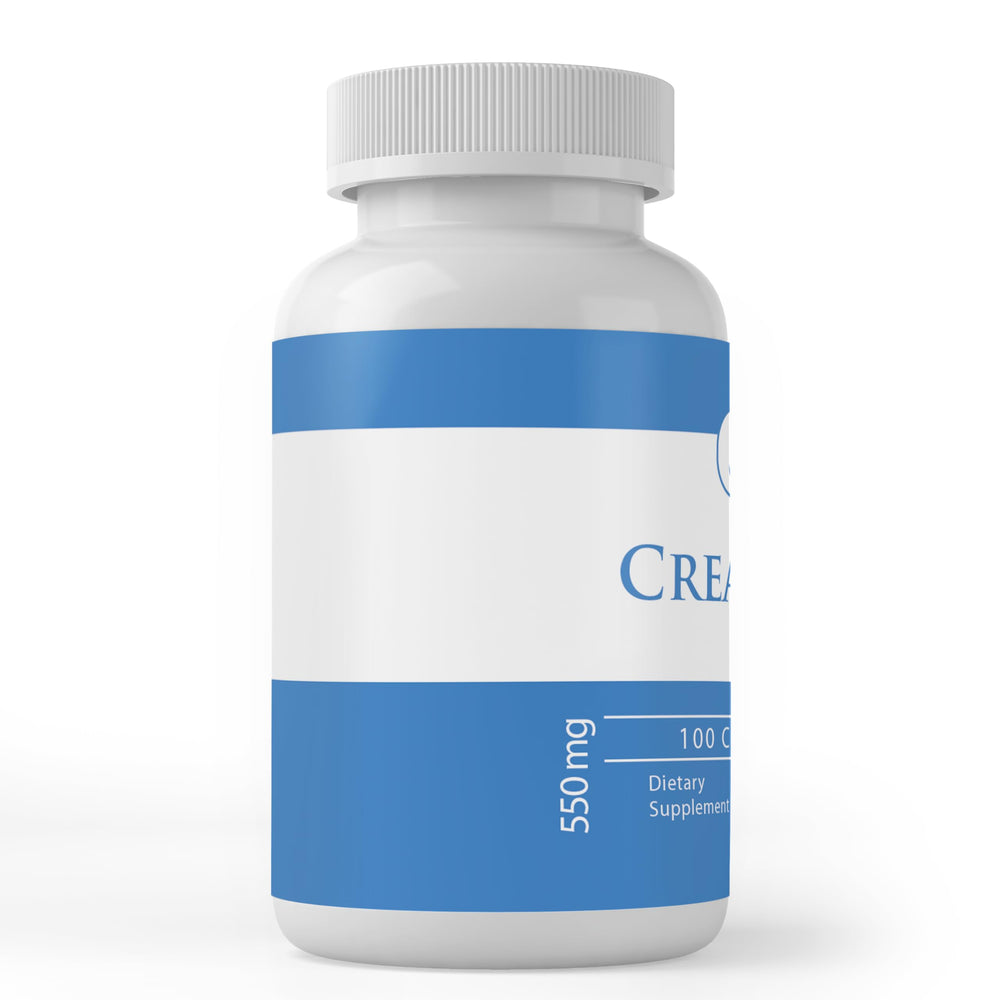 Side view of Creatine capsules bottle