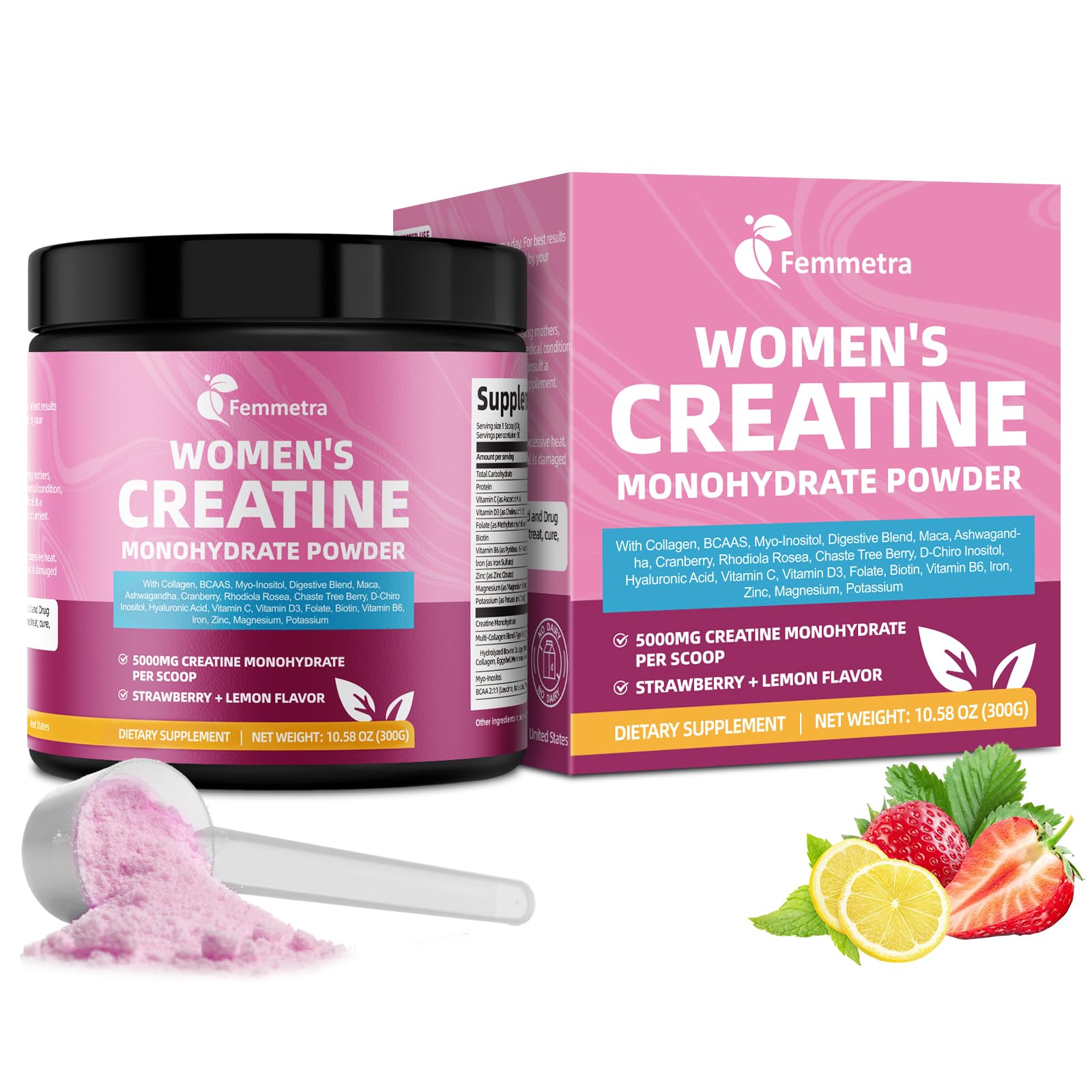 Creatine Collagen for Women container with strawberry lemon flavor front view