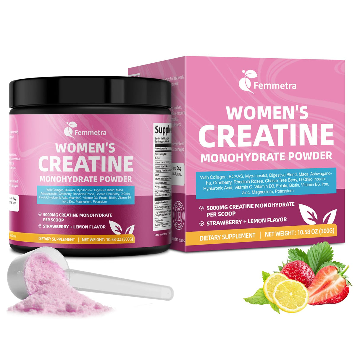 Creatine Collagen for Women container with strawberry lemon flavor front view