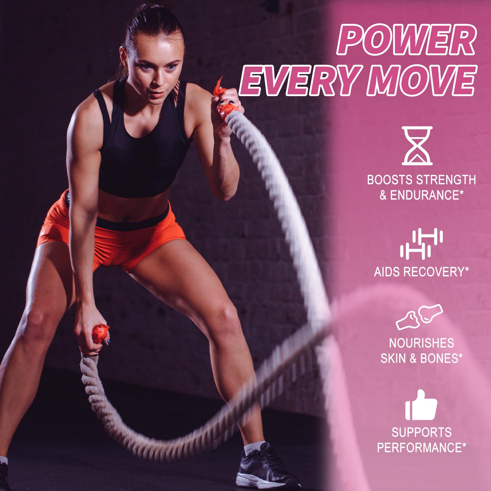 Icons representing vitamins D3, C, B6 and minerals like iron and zinc