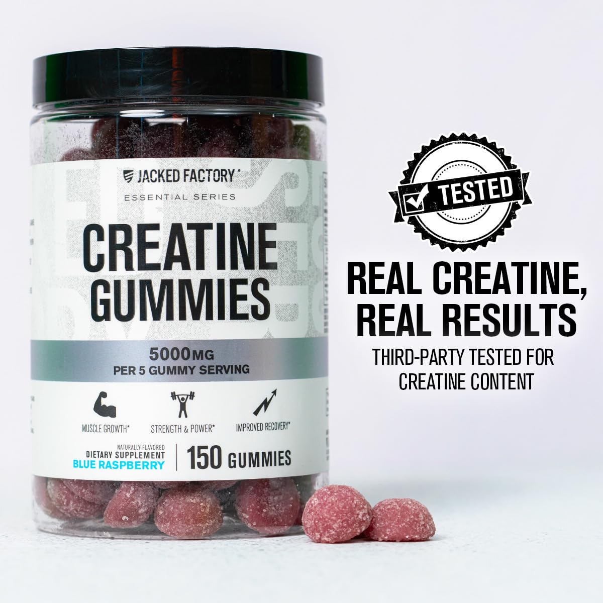 Graphic showing 5 gummies daily dose (5 g total)