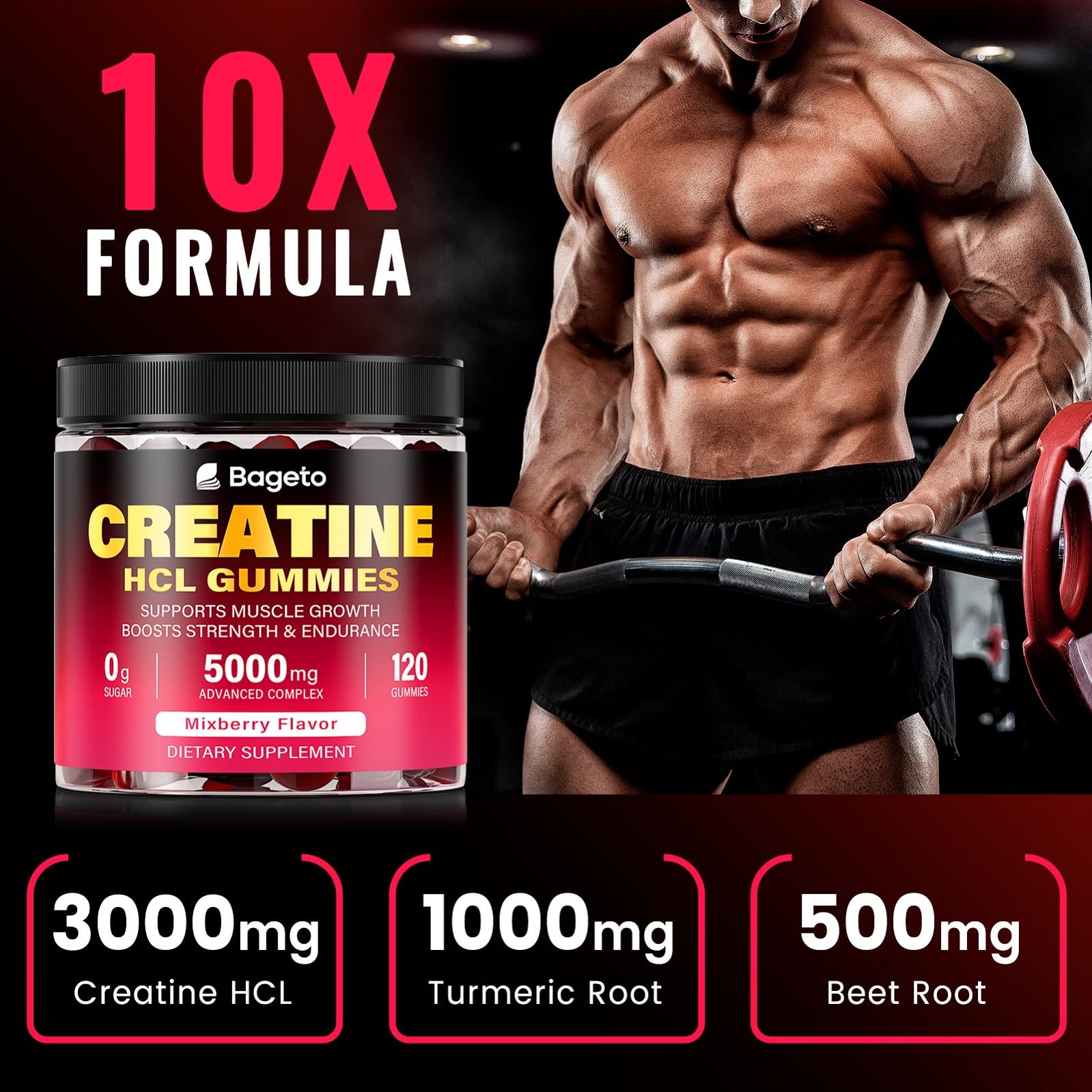 Gummies showing Vitamin B6 and electrolytes in the Creatine HCL formula