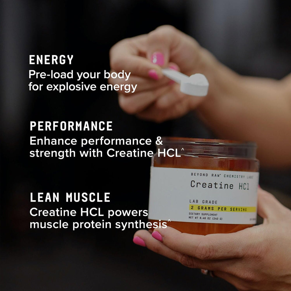 Active workout scene with Creatine HCl supplement
