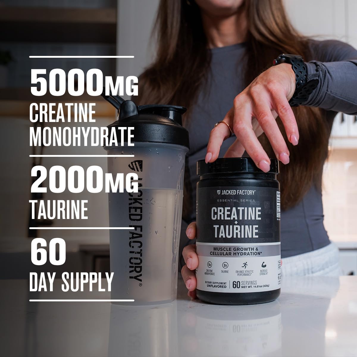 Ingredient chart for Creatine Monohydrate 5000mg and Taurine 2000mg