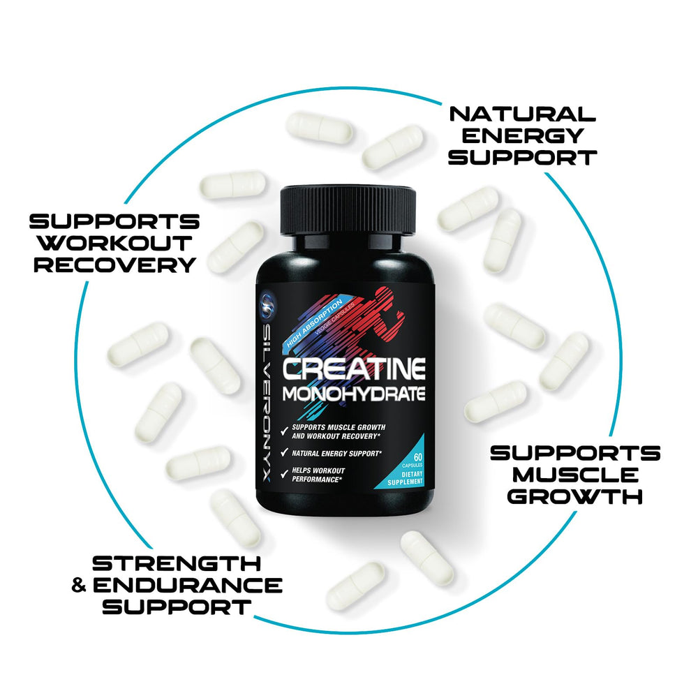 Gluten-free and GMO-free creatine monohydrate supplement label