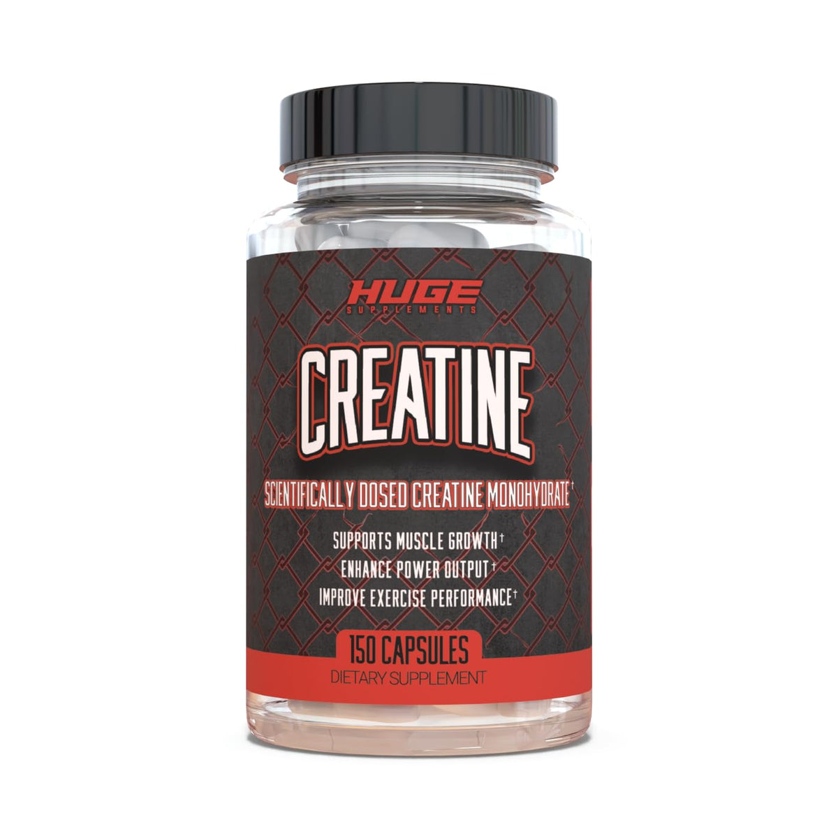 Creatine Monohydrate Capsules bottle front with 5 g serving highlighted