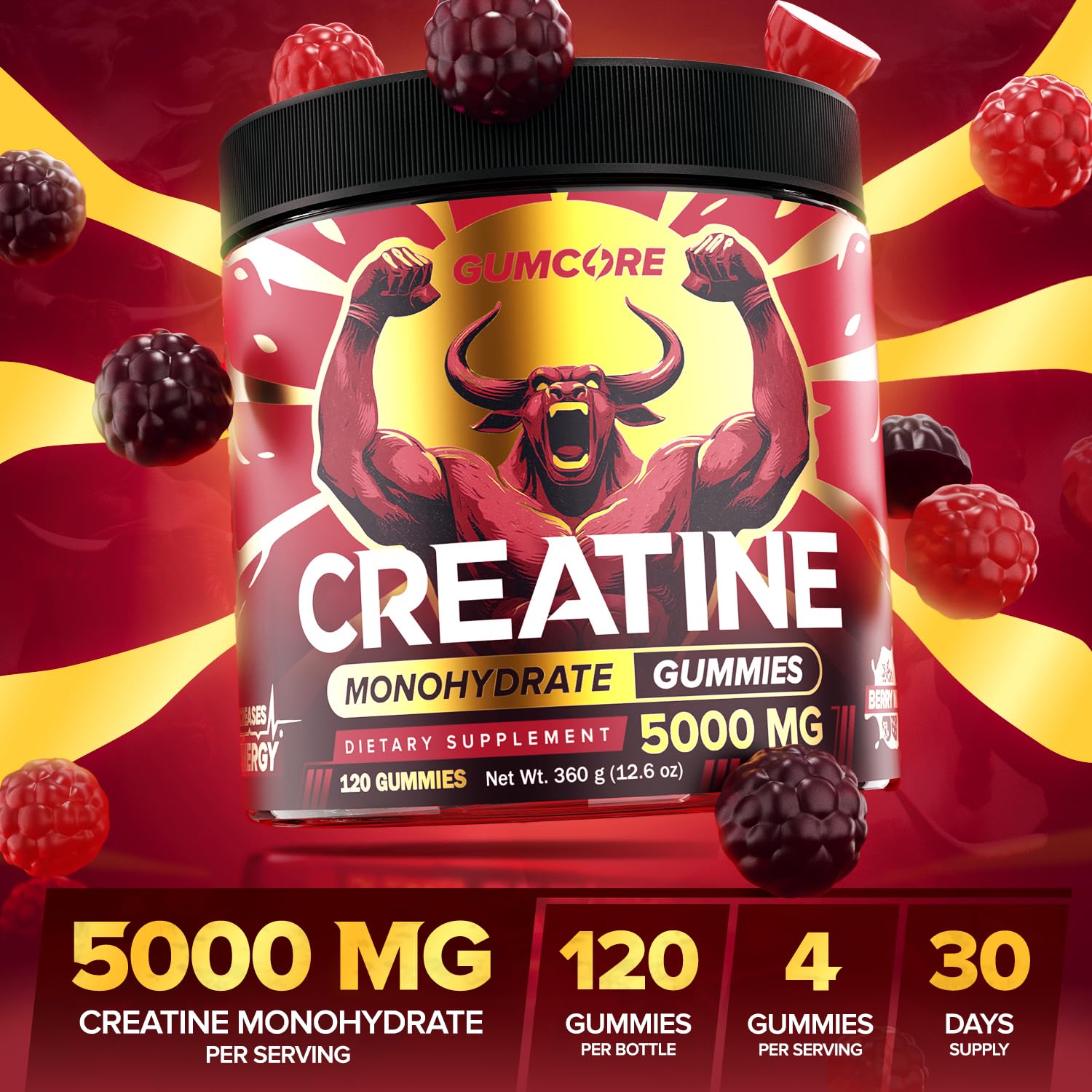 Vegan Creatine Monohydrate Gummies 120 count bottle on white
