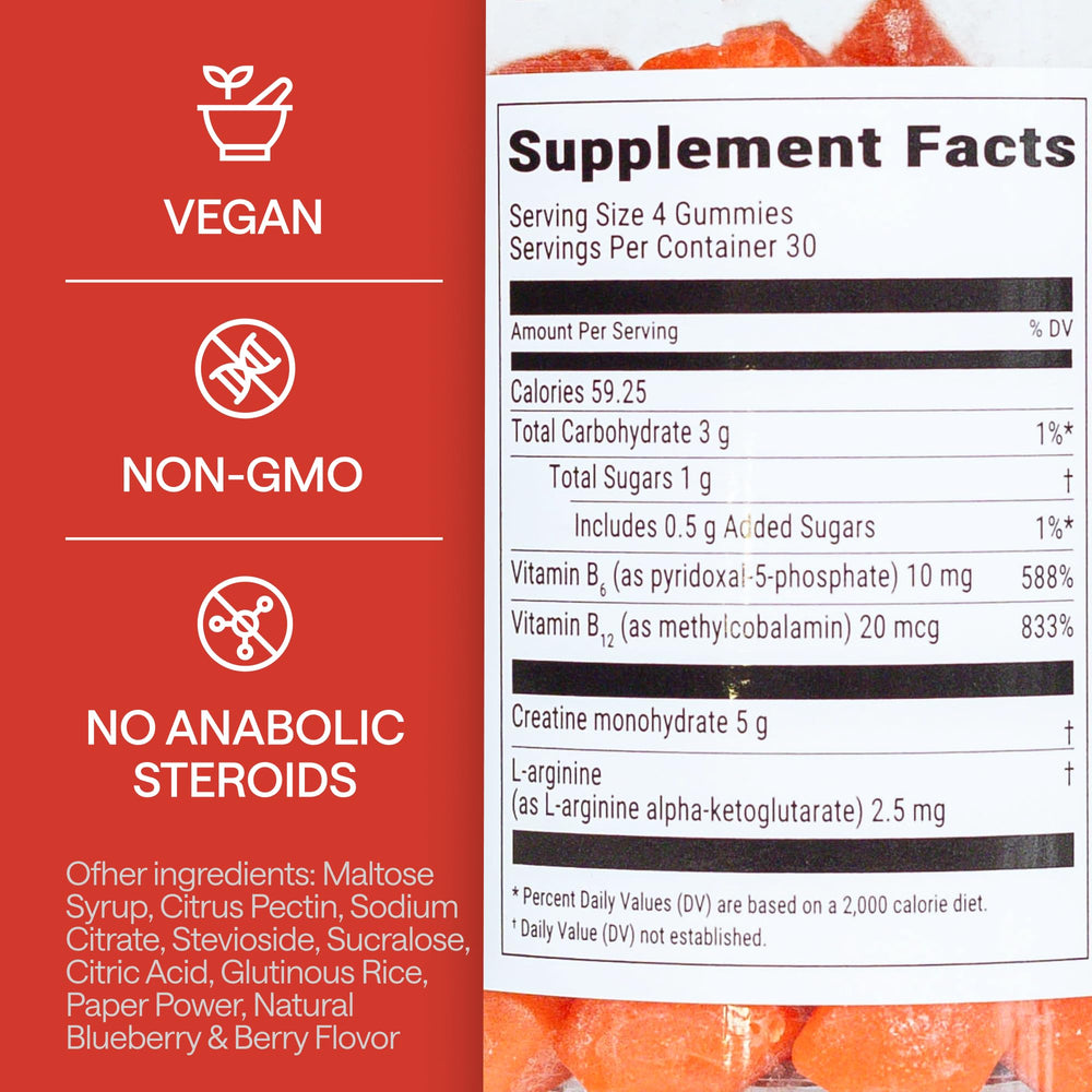 Close-up of 5g creatine gummy chews