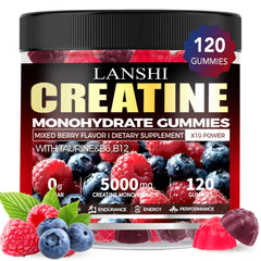 Creatine Monohydrate Gummies bottle front with mixed berry flavor