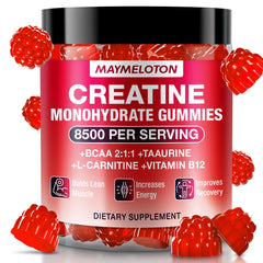 Creatine Monohydrate Gummies bottle with Raspberry flavor label