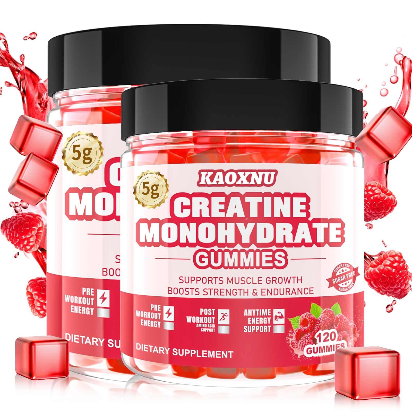 Two-pack bottle layout for Creatine Monohydrate Gummies, 120-count each