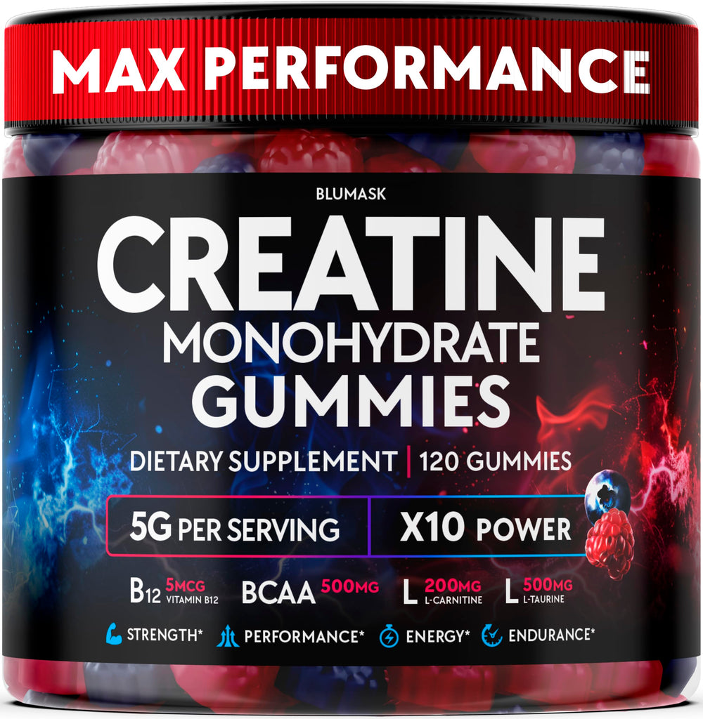 Front view of Creatine Monohydrate Gummies 5000 MG in raspberry-blueberry flavor