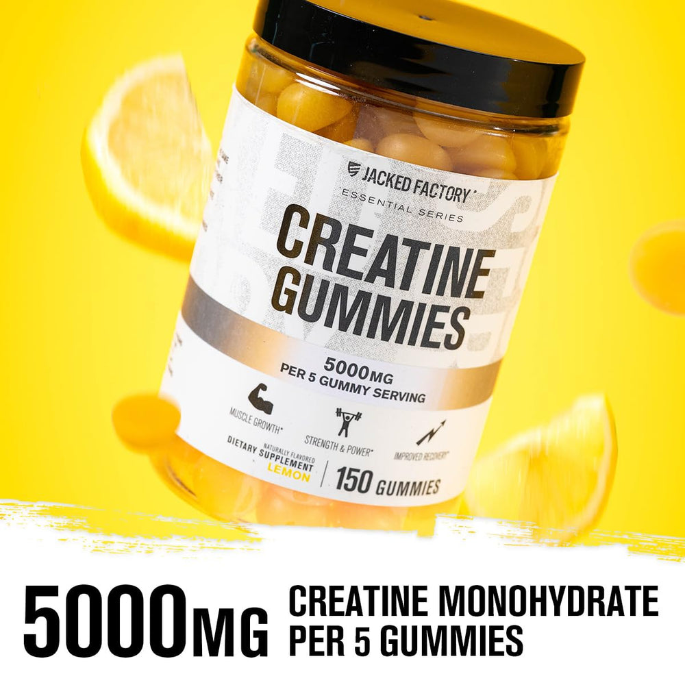 Graphic showing 5 g per 5 gummies and 1 g per gummy dosing