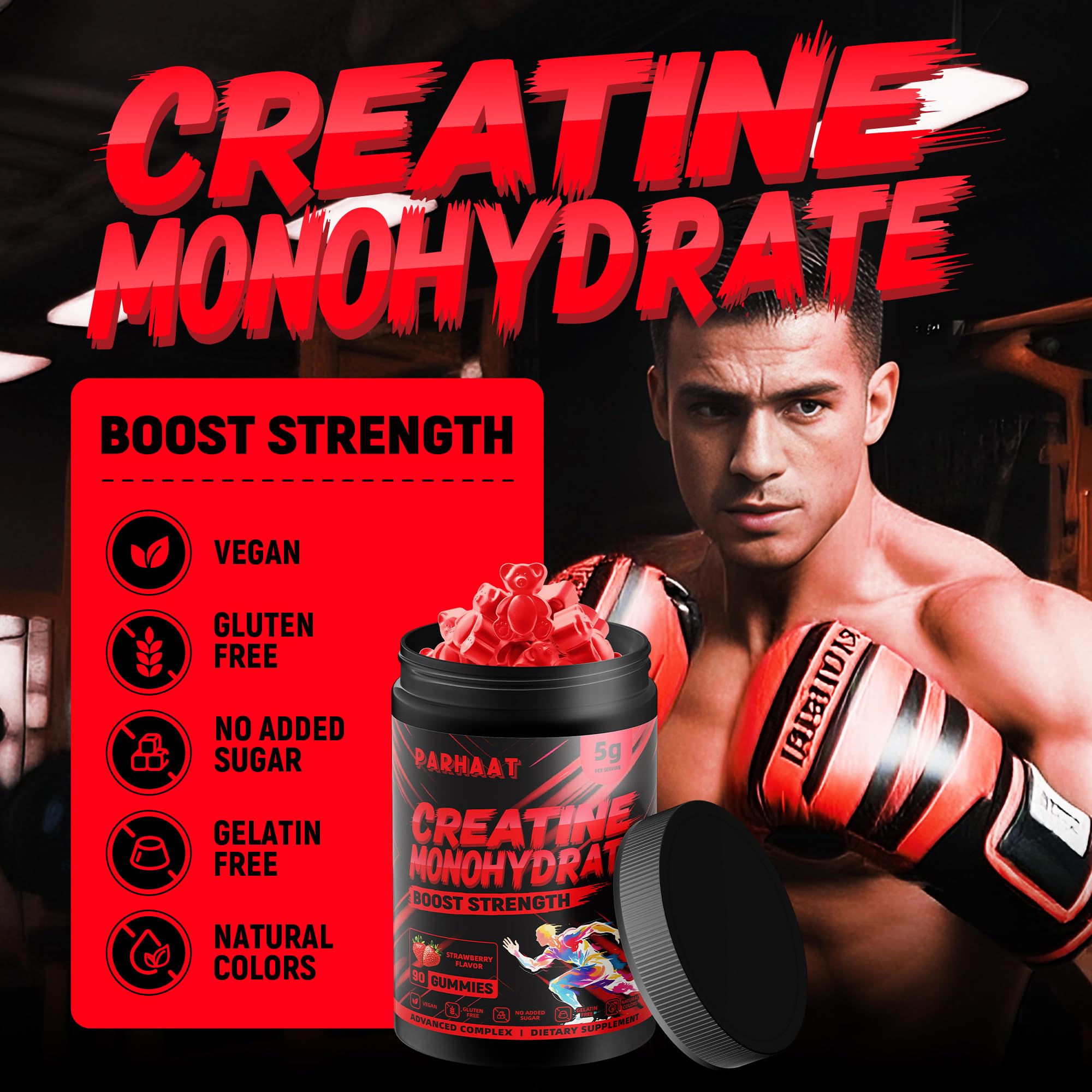 Ingredients list for Creatine Monohydrate Gummies Strawberry 5g per serving