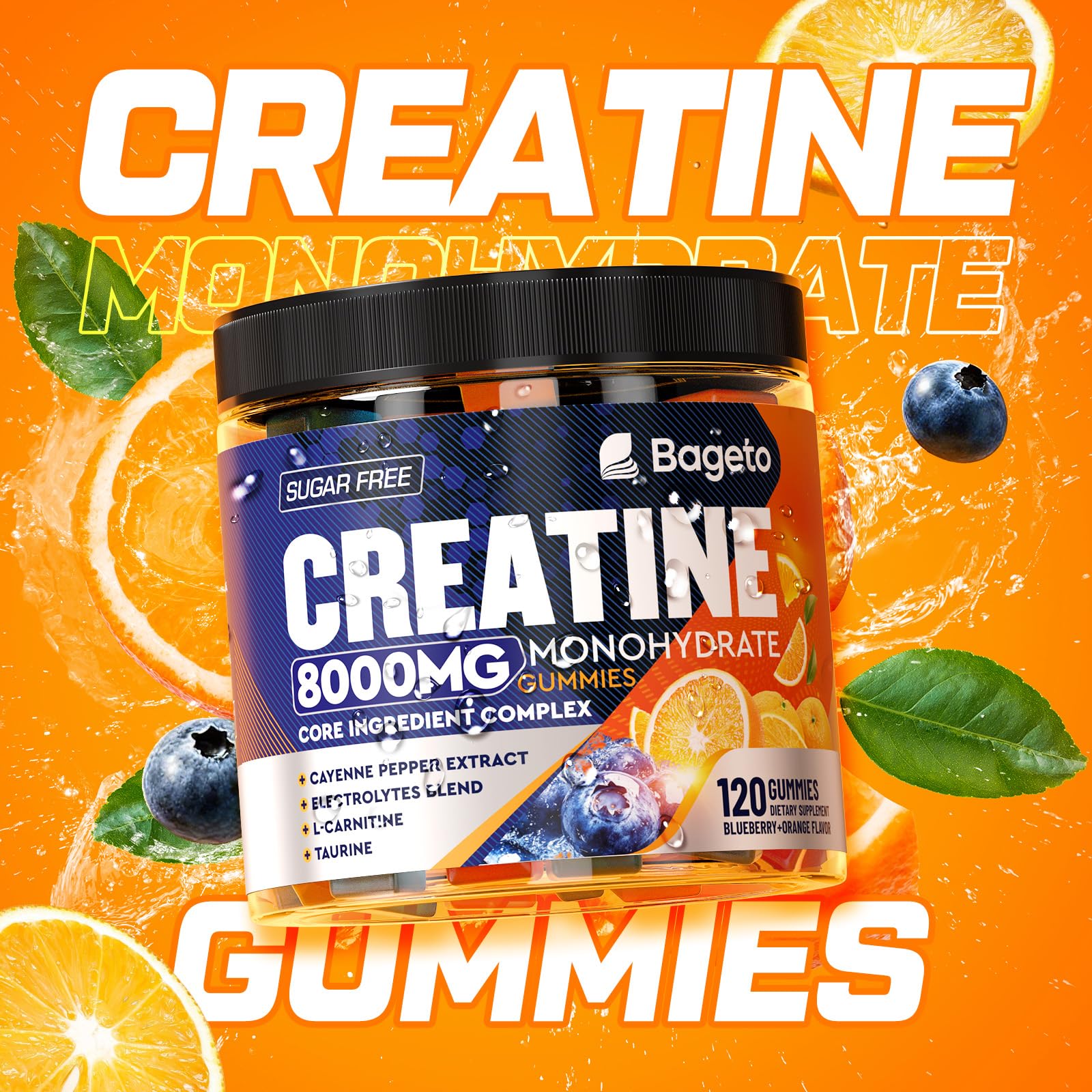 Front view of Creatine Monohydrate Gummies Complex label