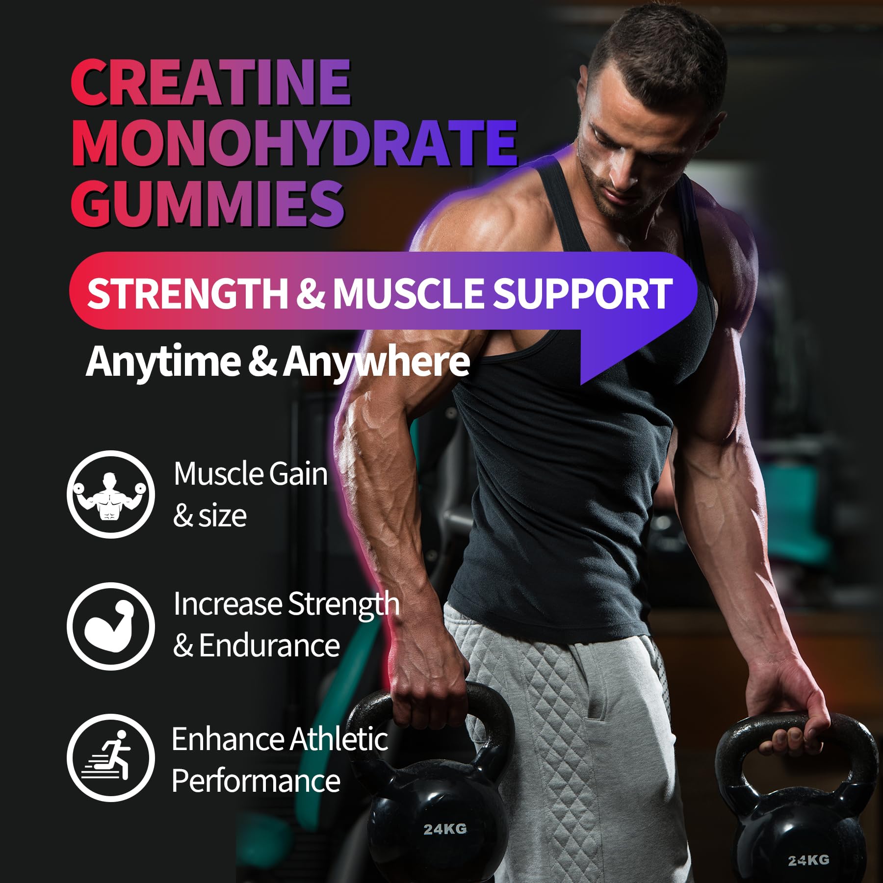 Close-up of Creatine Monohydrate Gummies bottle label 8000 mg