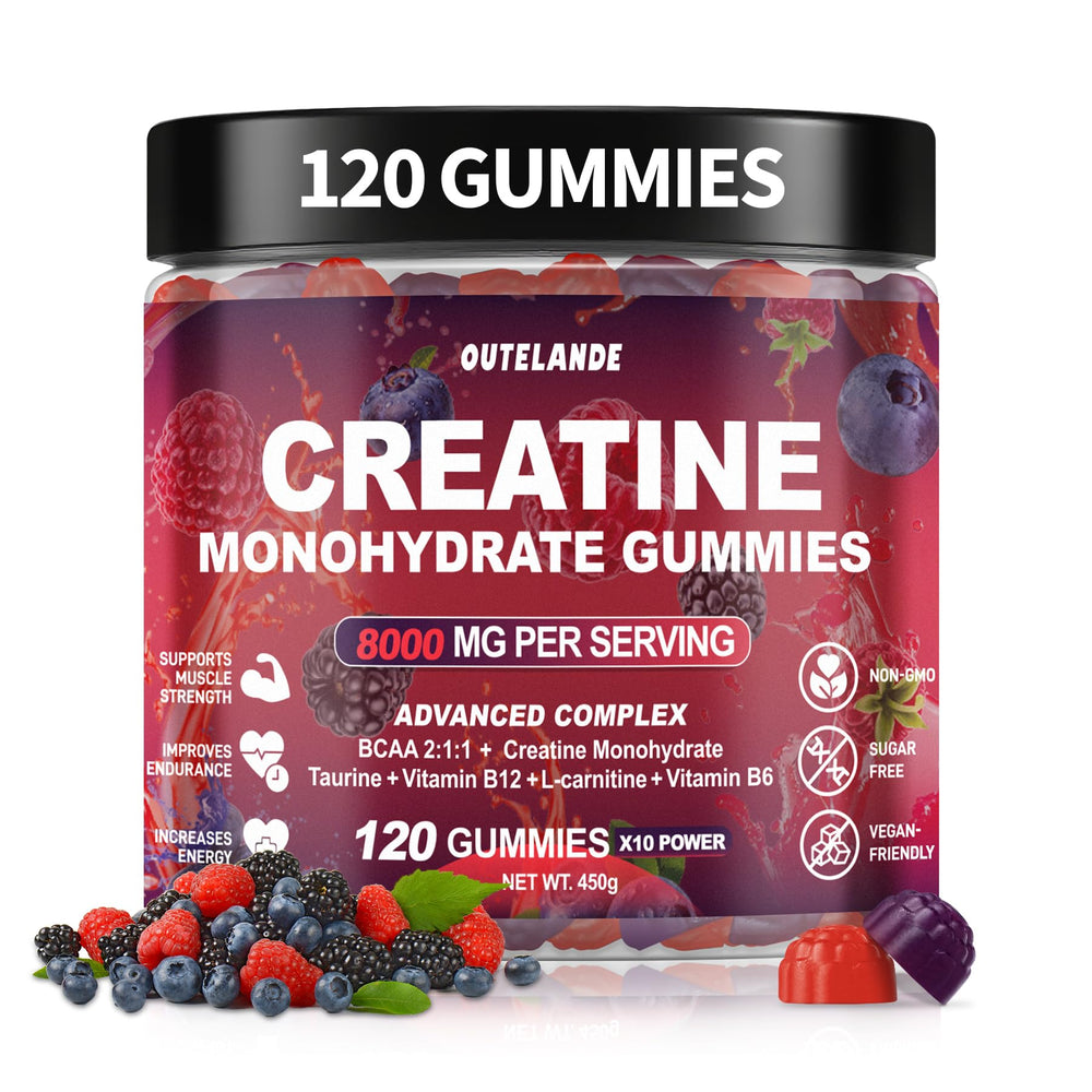 Bottle of Creatine Monohydrate Gummies 8000 mg on white background