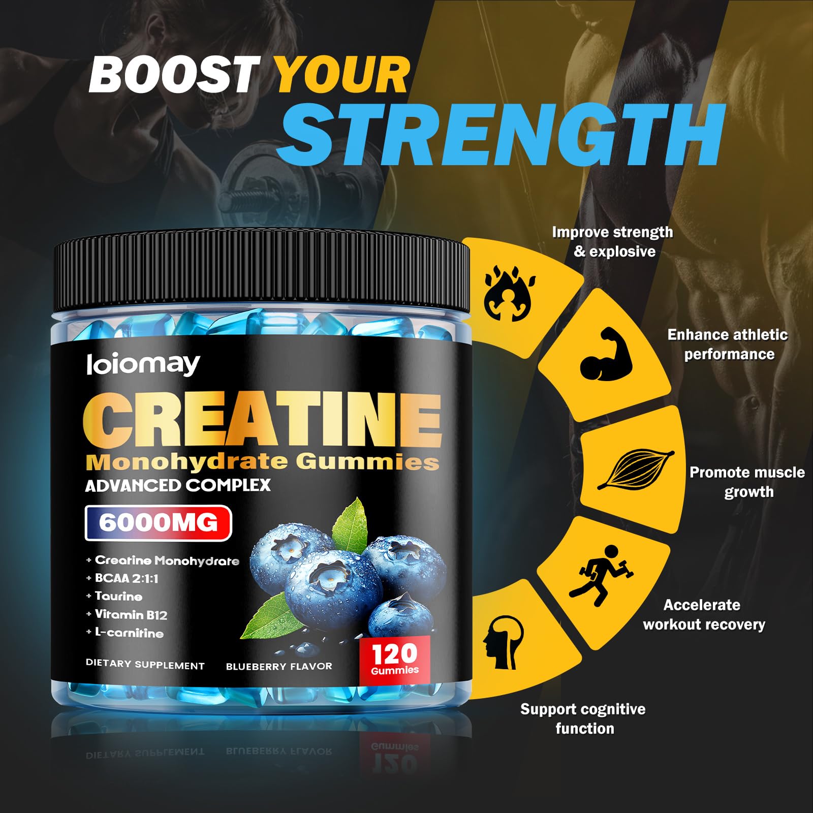 Close-up of blueberry vegan Creatine Monohydrate gummies