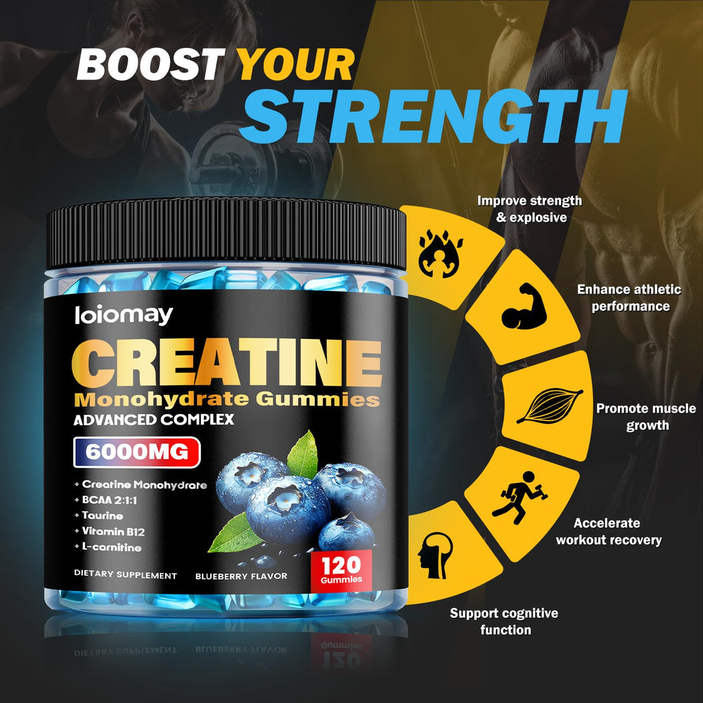 Close-up of blueberry vegan Creatine Monohydrate gummies