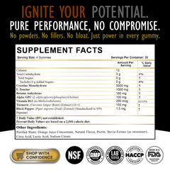 Back label with nutrition and ingredients for Creatine Monohydrate Gummies