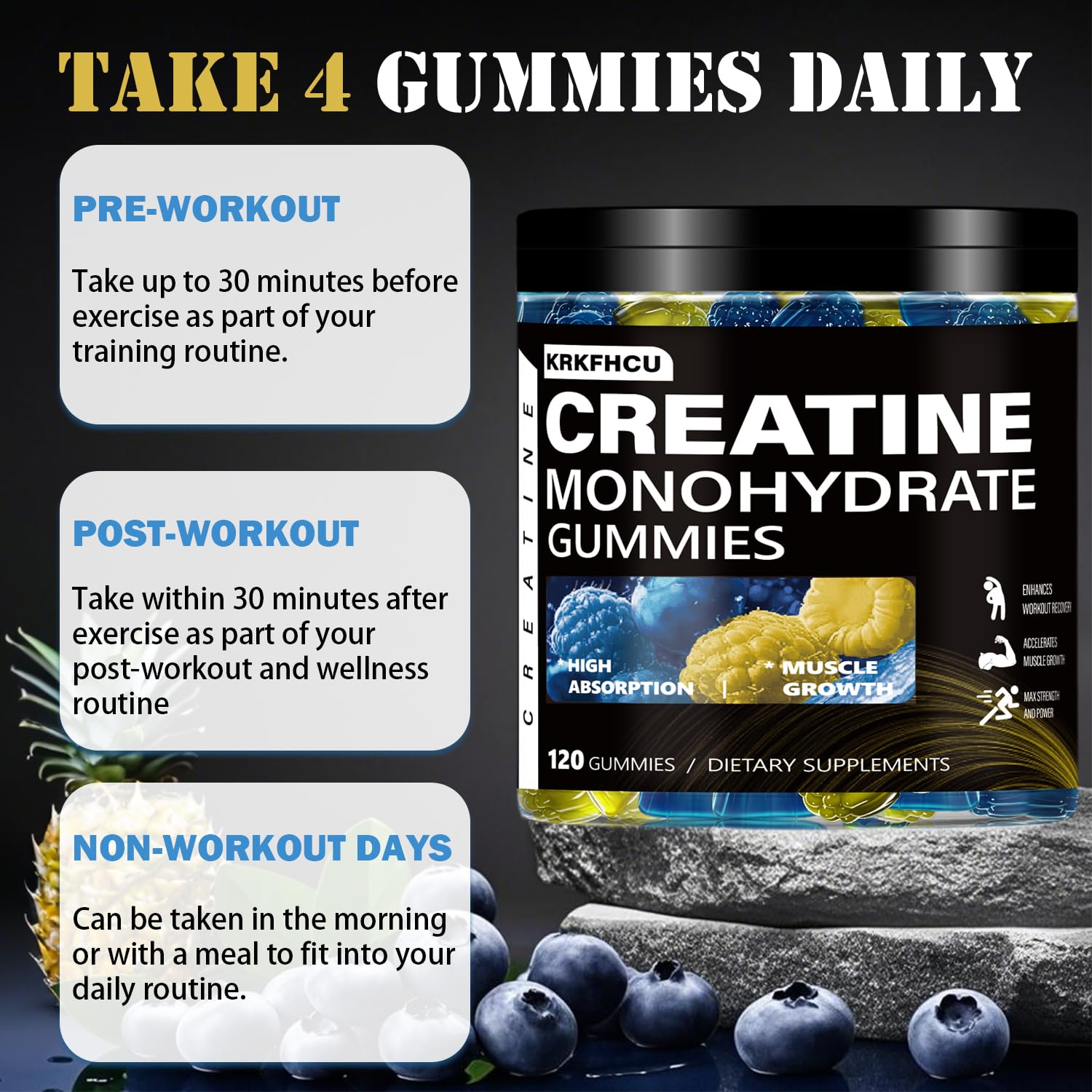 Blueberry and Pineapple flavored Creatine Monohydrate Gummies