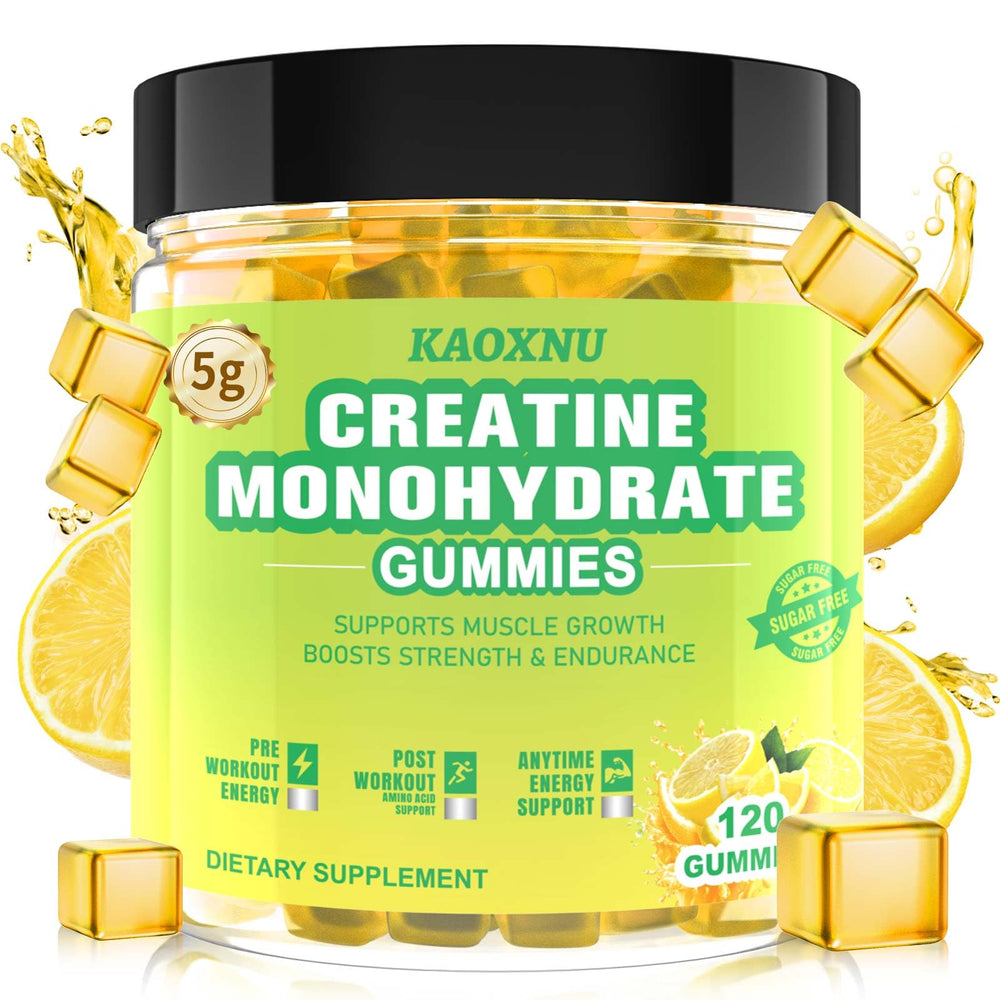 Front view of Creatine Monohydrate Gummies Lemon bottle, 120 count
