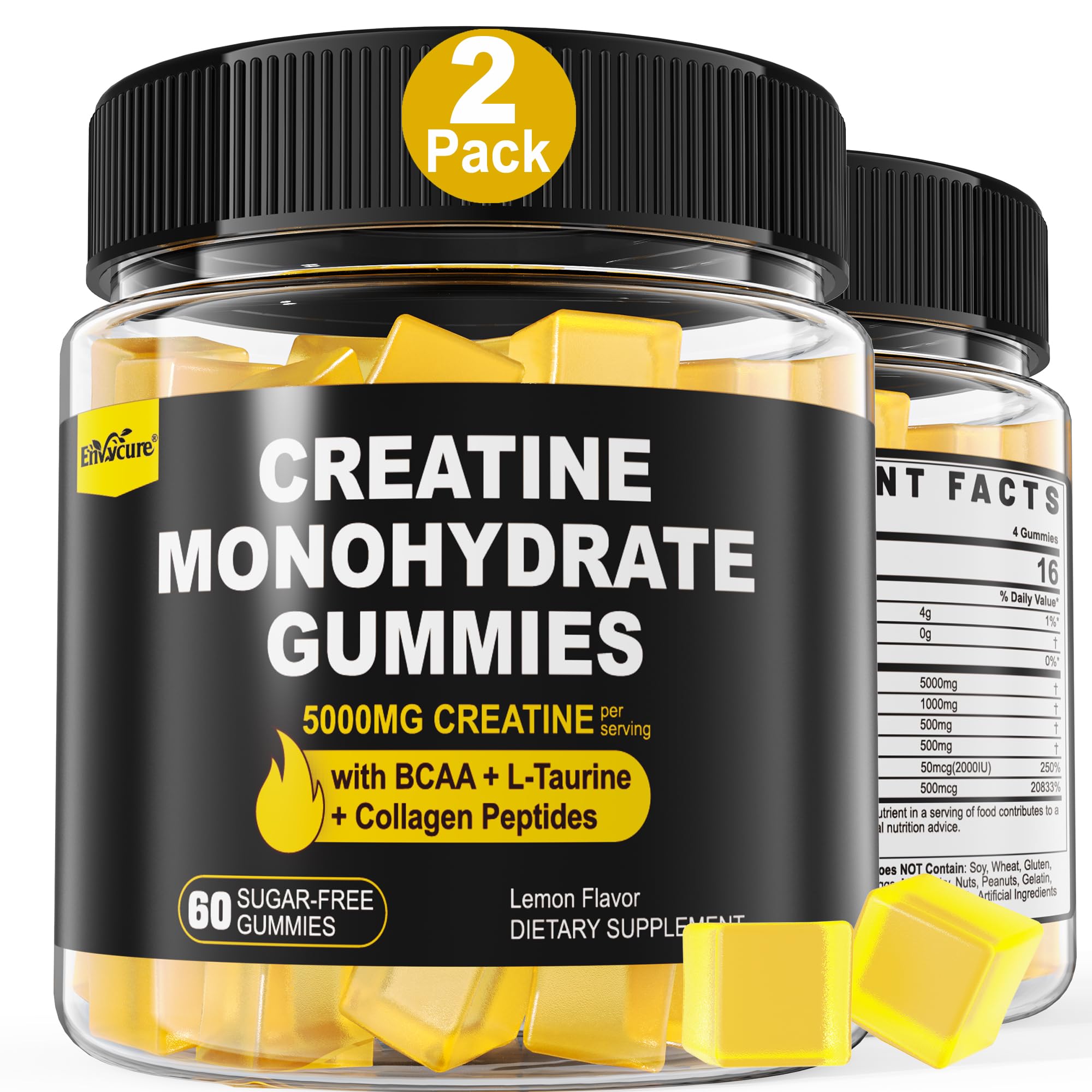 Creatine Monohydrate Gummies lemon flavor bottle front